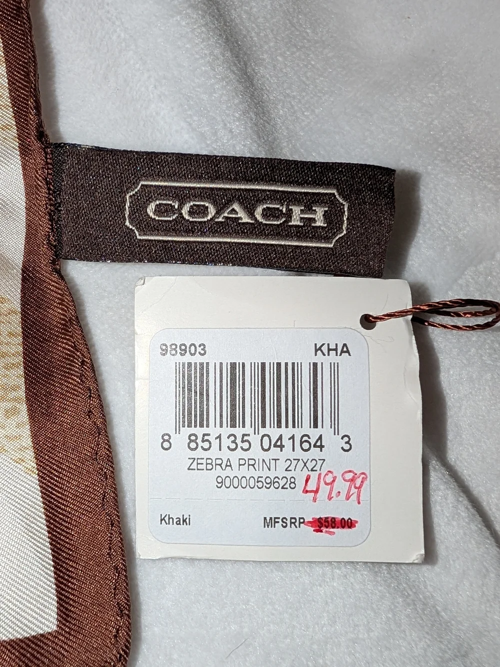 COACH Zebra Print Vintage Silk Scarf Tan Cream 27